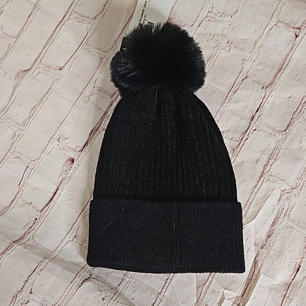 Do Everything in Love Black Pom Pom Chenille Beanie NWT - Picture 2 of 3
